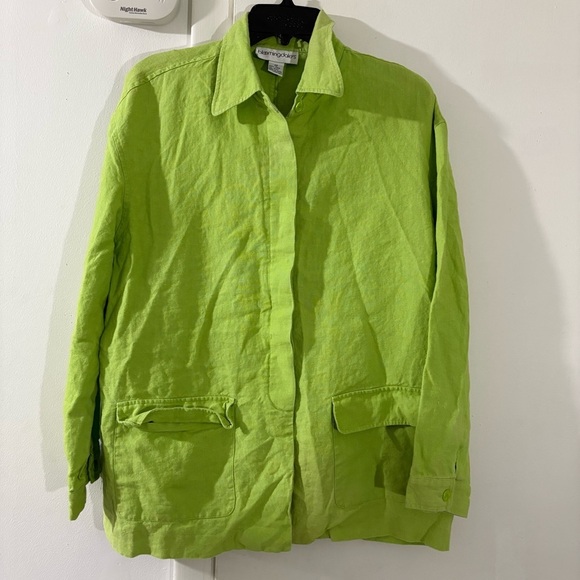 Bloomingdales 100% Linen Lime Green Jacket Shirt Button Down Womens Sz 12 Easter - Picture 15 of 15
